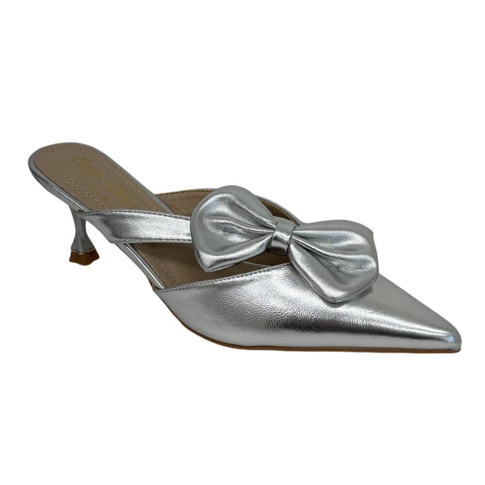 CHASE + CHLOE / Idra-3 / Silver / Pointed / Toe Mule Heels / With Bow Detail Kit
